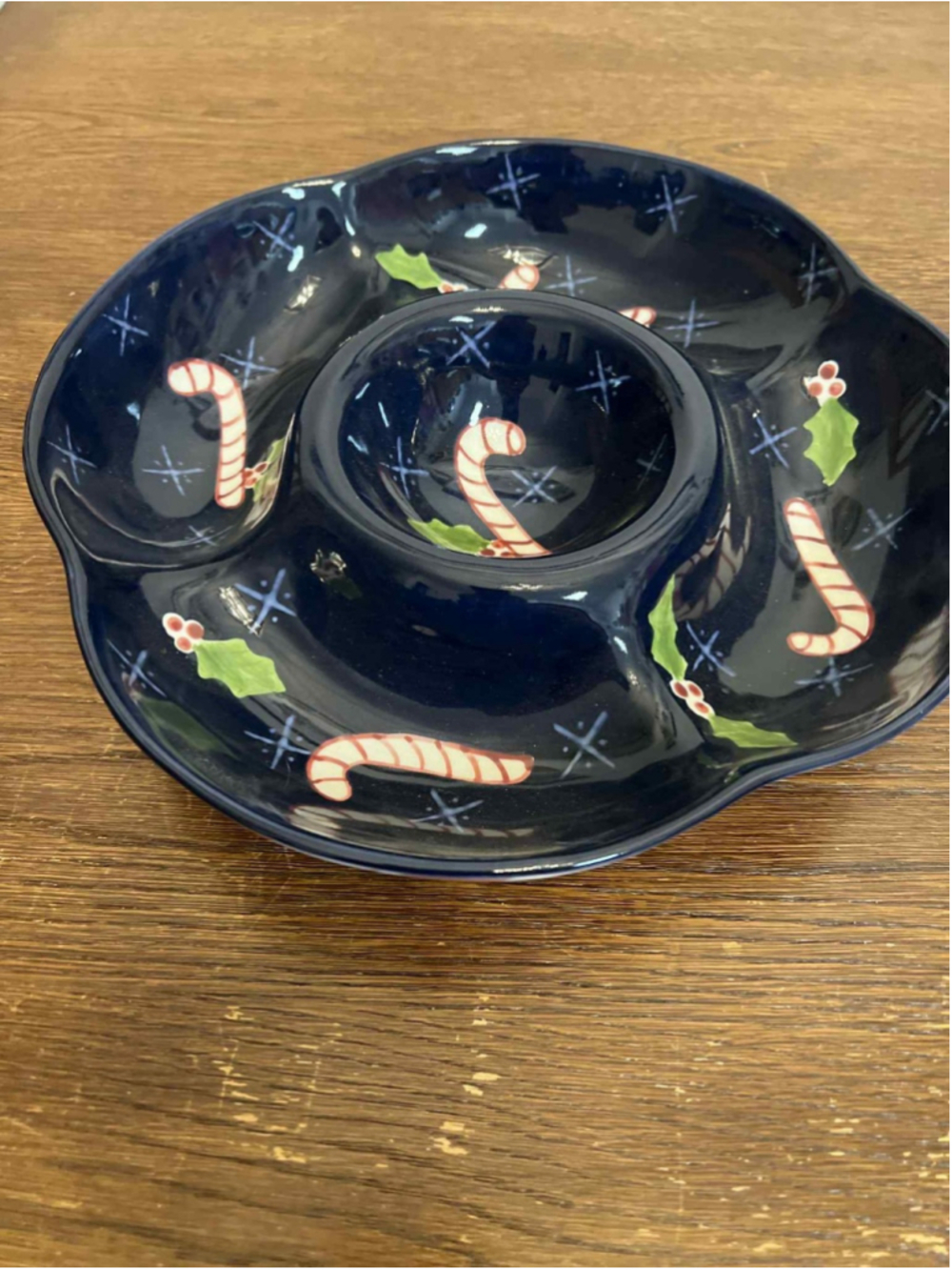 Christmas Twilight Collection Laurie Gates 1999 Divided Serving Dish Candy Cane